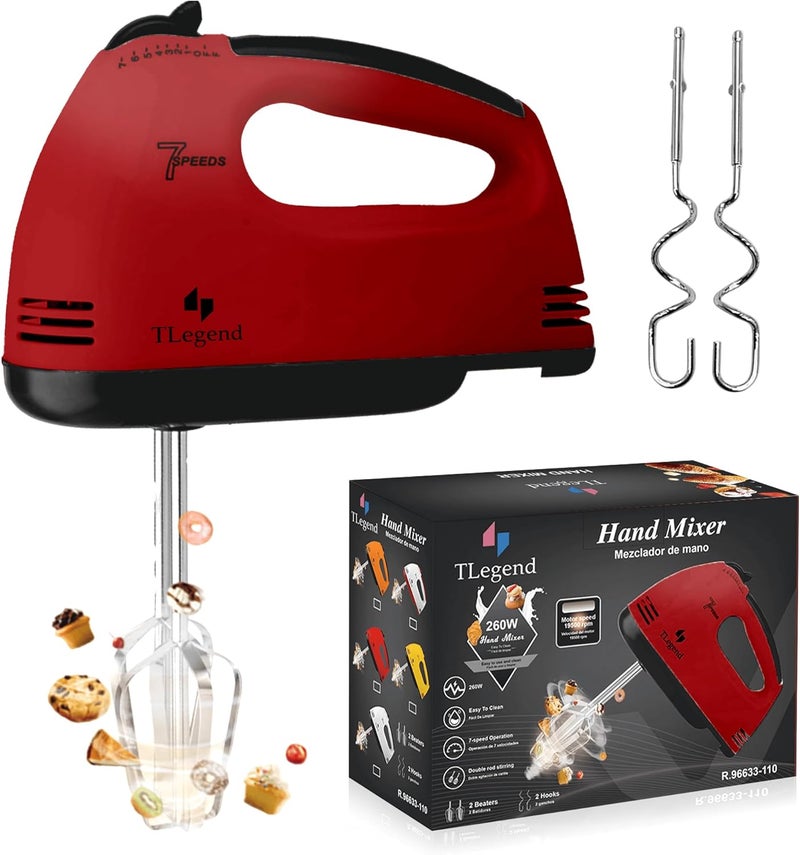 TechnoLegend Hand Mixer Electric Handheld – 7 Speed Ultra Power Electric Mixer Handheld (Red) - Image 1